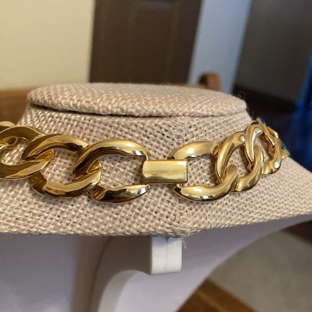Napier Vintage Necklace Peach/Pink Enamel & Chunky Gold Tone Link - Picture 5 of 7